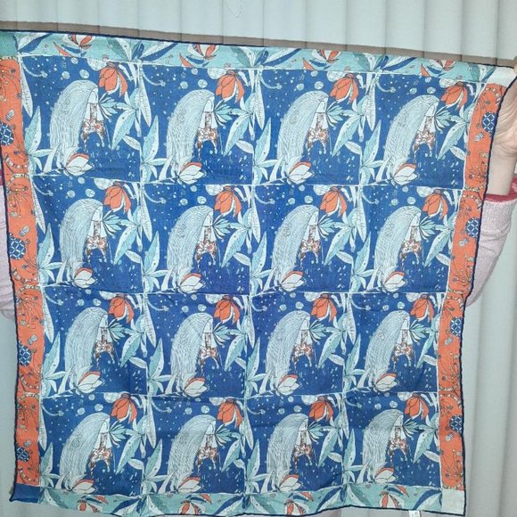 Rumisu Accessories - Rumisu blue/orange cotton scarf 21" square